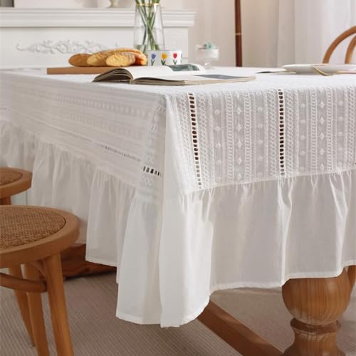 Nappe Rectangulaire 150x300cm en Coton Blanc Beydodo à Volant