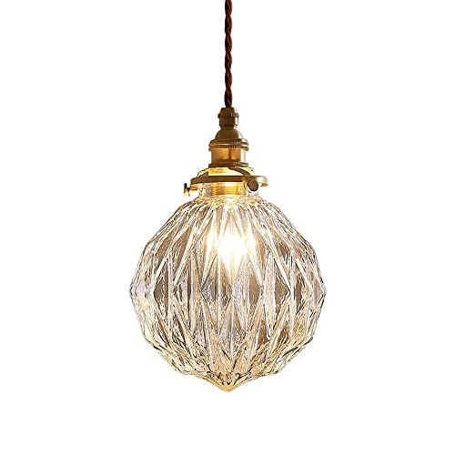 WOLWES American-Style Metal Glass Chandelier, Creative Pineapple-Shaped Pendant Light Lampshade, E14 Light Source Single Hanging Lamp, Bedroom Dining Room Decorative Ceiling Lighting Fixtures