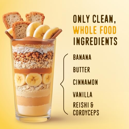 Image of FlavCity All in One Protein Shake Powder, Banana Bread - On the Go Meal Alternative + Collagen Peptides, Reishi & Cordyceps - Focus, Skin, Hair & Joint Support - 100% Grass Fed Whey, 20 Servings