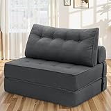 HOMMPA Faltbares Schlafsofa umwandelbarer 3-in-1 Sofa Bett Schlafsessel mit Kissen Sitzsack-Sofa Stuhl Komfortable Schlafcouch Bodensofa-Lounge für Schlafzimmer Wohnzimmer Anthrazit Grau 100CM