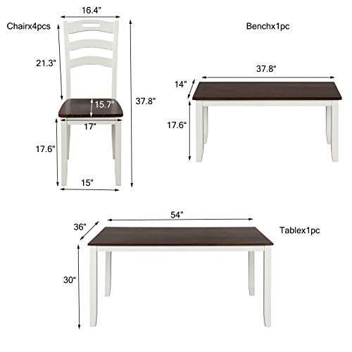 Quarte 6 Piece Dining Table Sets, Wood Kitchen Table Set with Bench/Rectangular Dinner Table/4 High Back Chairs.Slatted Back - Thumbnail 3