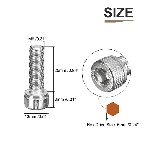 DTGN M8x25mm Socket Head Cap Screws Bolts, 10Pcs 304 Stainless Steel 18-8, Metric Machine Hex Socket Screw, Hex Drive - Image 2
