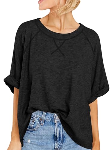 Langwyqu Oversized Tshirts Summer Short Sleeve Shirts Casual Loose Fit Basic Tees