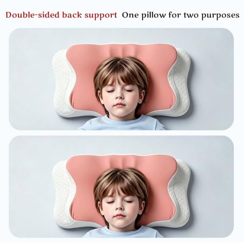 Image of Memory Foam Kids Pillow, Kids Pillows for Sleeping, Ergonomic Contour Pillow and Pillowcase 20x12in(Pink Small)