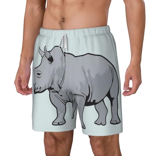 Animal Rhino Print Mens Swim Trunks Quick Dry Board Shorts Mesh Lining, Breathable Beach Surf Shorts2