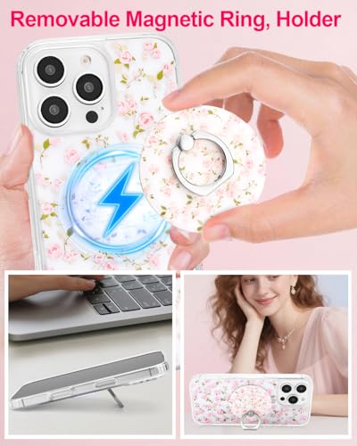 Coque anti-choc pour iPhone 16 Pro compatible MagSafe avec motif fleurs - 2
