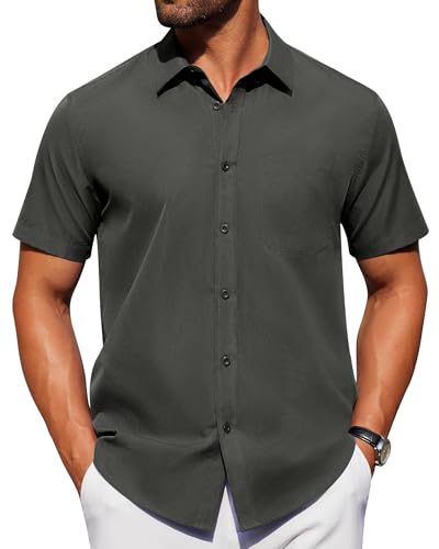 Image of Alimens & Gentle Men's Short Sleeve Dress Shirts Wrinkle Free Untucked Casual Button Down Shirt
