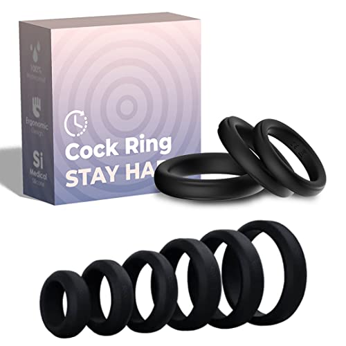 6 Piece Silicone Cock Ring Set for Men Penis Rings for Stamina Performance & Pleasure Body-Safe Stretchy Reusable Erection Enhancer Rings in Multiple Sizes