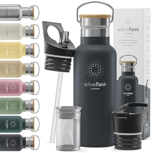 Butelka do picia ze stali nierdzewnej ACTIVE FLASK + słomka (3 pokrywki) wolna od BPA, szczelna, odpowiednia na dwutlenek węgla - butelka na wodę termos rowerowy izolowana izolowana butelka sportowa