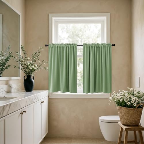 Image of KOUFALL Bathroom Curtains Window, Short Blackout Boho Curtain for Bedroom, Wide 34 x Long 24 Inch, Sage Green