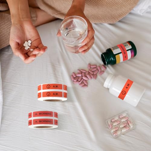 Image of 8 Roll Medicine Stickers Medication Instruction Label Permanent Paper Label Morning Noon Evening Bedtime Stickers for Pill Case Planner 0.4 * 1.6inch (500 Sheets Per Roll)