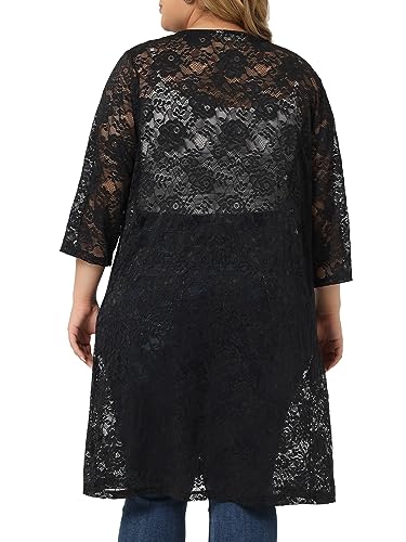 Agnes Orinda Plus Size Cardigans for Women Lace Cardigan Lightweight Crochet 3/4 Sleeve Cover Up Jacket4