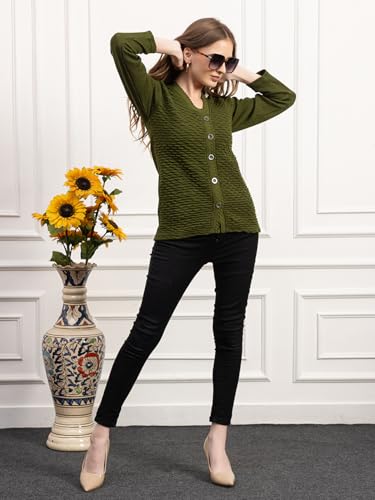 Image of Women's Winter Woolen Cardigan | Full Sleeve Textured Buttoned Sweater for Women | Soft Wool V-Neck Warm Knitted Outerwear for Office & Casual Wear