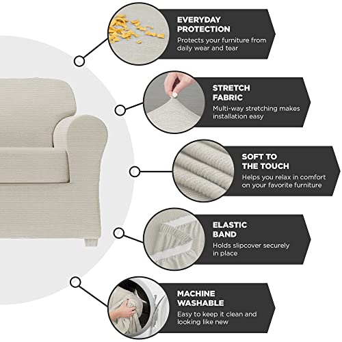 Zenna Home Chenille Stretch Slipcover, 2-Piece Sofa, Ivory/Bone - Image 5