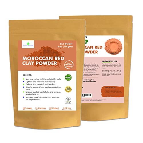 Moroccan Red Clay Powder, Vegan Red Clay, Healing Clay for Face Mask Skin Care Detox, Clay Mask for Blackheads and Pores, 4 ounce - Cosmic Element