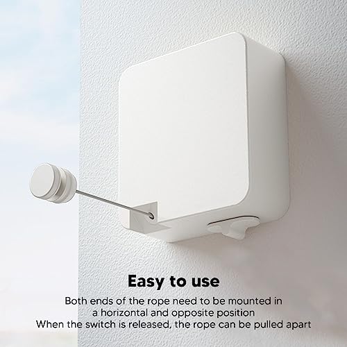 Wäscheleine Ausziehbar Wand Wäschetrockner Einziehbare Wäscheleine Edelstahl für Garten, Balkon, Badezimmer oder Waschküche, Trockenlänge von 6 m (9026W Weiß)