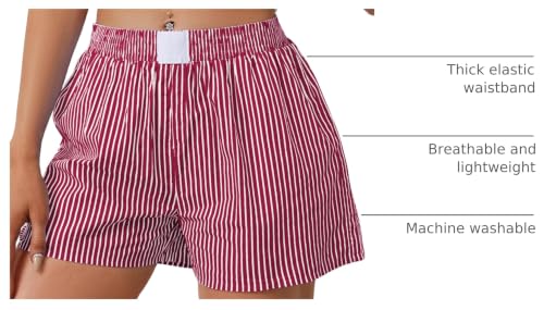 Image of Ythomm Womens Lounge Shorts Y2k Striped Print Elastic Waist Pajama Shorts Cute Boxers Bottoms With Pockets Comfy Sleepwear