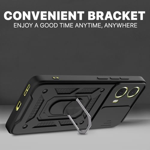 Image of Pikkme D10 Tough Armor Bumper Case | 360 Protection Case | Sliding Camera Shield Cover & Ring Holder Stand Back Cover for Moto G85 5G (Black)