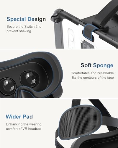 VR Headset for Nintendo Switch 2 (2025), Switch 2 Virtual Reality VR Glasses with Adjustable HD Lenses and Comfortable Head Strap, Virtual Boy 3D Goggle for Switch 2 Accessories, Black&White - Image 4