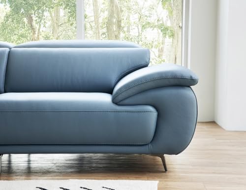 Image of Fabrique Oasis Leatherette 3 Seater Sofa Set with Puffy Moden Design Blue with Moveable Headrest | Stylish Home Office & Living Room Furniture | Lightweight Design with Durable Stainless Steel Legs