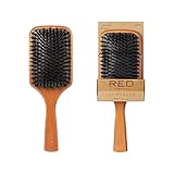 RED Premium 100% Evergreen Wooden Detangling Brush - Boar Bristle Paddle with Long Bristles for Thick, Curly, Thin, Wet or Dry Hair (Square) for Long Lasting Shine