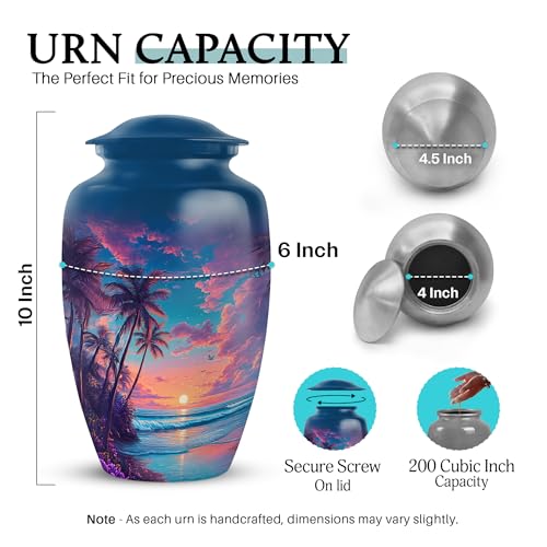 Image of Beach Urn - Large Memorial Urn - Combo 3 - Large with 3 Inch Pack of 4 - Cremation Urns for Adult - Burial Decorative for Mom & Dad - Keepsakes Urns for Ashes