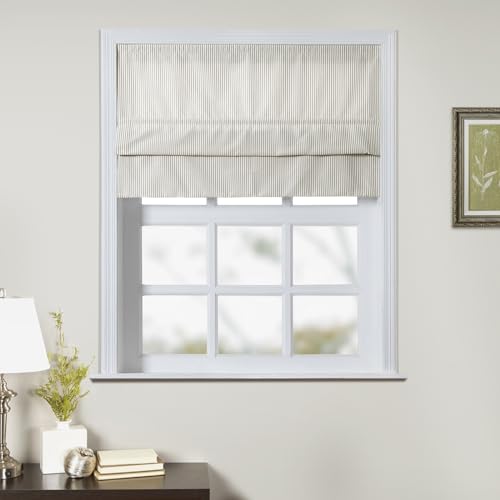 ChadMade Customized Cordless Blind Light Filtering Khaki Pinstripe Pattern Shade Roman Blind for Sliding Glass Doors, Indoor Roman Window Shade, Install Hardware Included, 1 Panel
