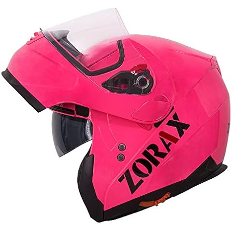 Casco Moto Modular Zorax Rosado con Doble Visera Cover