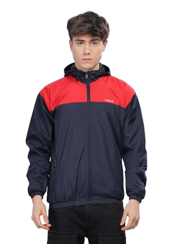 Image of Dollar Men's Polyester Colourblock Windcheater Jacket With Zipper Pockets and Hood
