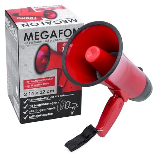 Spetebo Megafon mit 2 Funktionen 20 x 14 cm - Megaphon mit Sirene - Bullhorn Sprachrohr