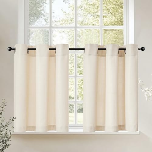 jinchan Half Kitchen Curtains 24 Inch Linen Textured Casual Weave Cafe Tier Curtains for Living Room...