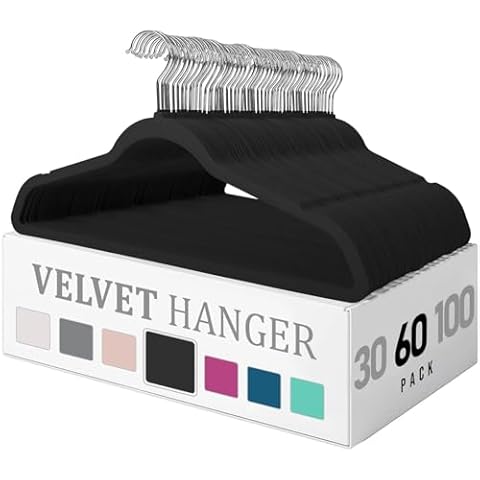 Flysums Premium Velvet Hangers 60 Pack Clothes Hangers, Heavy Duty Study Black Hangers for Coats, Pants Dress,Non Slip Clothes Hanger Set,Space Saving Felt Hangers for Clothing Cover