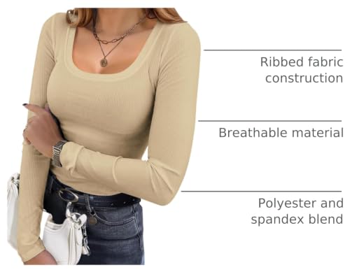 Image of Ekouaer Womens Long Sleeve Shirts Square Neck Slim Fit Basic Tops Ribbed Thermal Undershirts Layering Tee