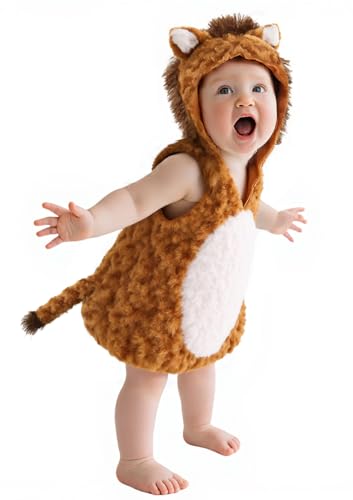 UQJE Baby Lion Costume Furry Cuddly Toddler Lion Costume Halloween Adorable Plush Lions Dress-Up Kids Animal Costumes