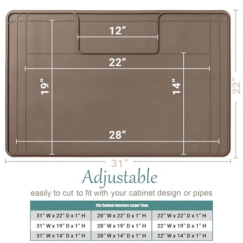 Image of The Original Under Sink Mat - Silicone Waterproof mat, Trimmable, Easy to Clean, Kitchen cabinet liner, Under sink protector mats, Drip Tray with Lip (Brown, 31 inch x 22 inch)