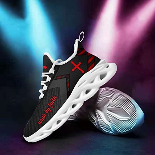 Walk by Faith Shoes for Men, Red Cross God Printed Sneaker, Faith Christian Running Tennis Walking Shoes, Gift for God Lover2