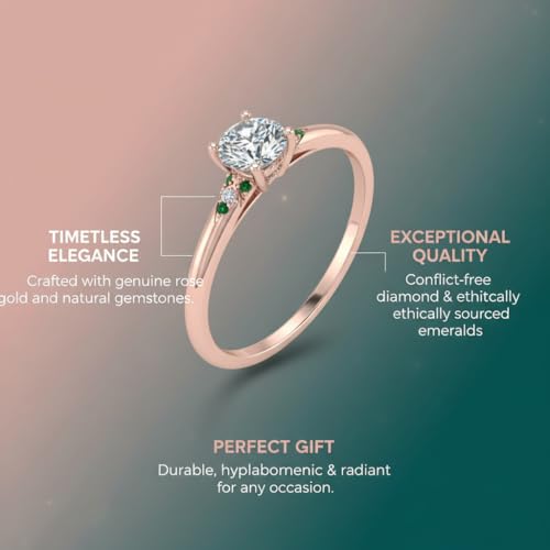 Image of Choose Your Gemstone Petite Dome Engagement Ring Rose Gold Plated Round Shape Petite Engagement Rings Everyday Jewelry Wedding Jewelry Handmade Gifts for Wife US Size 4 to 12