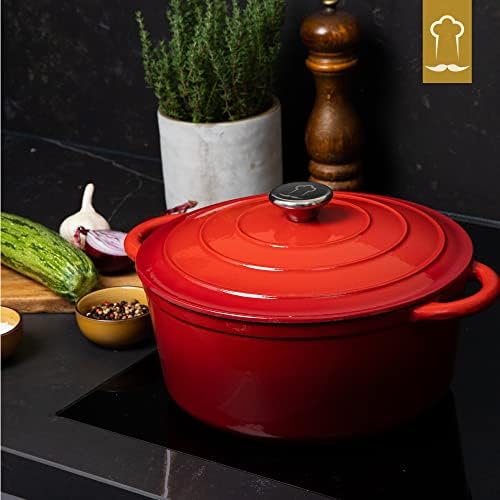 Chefarone Cast Iron Casserole Dish with Lid - Casserole Dishes with Lids Oven Proof - Enameled Cast Iron Pot - Dutch Oven - 4.6L, 26cm