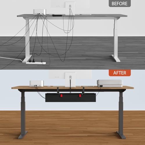 Image of Univivi No Drill Under Desk Cable Management Tray, 28 inch Cord Organizer for Table, Clamp /Screw Mount Desk Cable Management, Premium Fabric Cable Management Tray for Office, Home