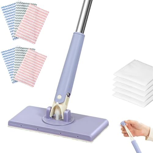 Mini mocio con cambio automatico del panno, con manico push-pull, mocio sporco senza tocco, piccolo mocio piatto per polvere con 6 asciugamani per la pulizia a secco, per pavimenti e pareti (viola, 93