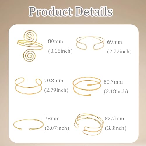 6 Pieces Gold Arm Cuff Jewelry, Arm Cuff Upper Bracelet, Upper Arm Cuffs Bangle for Women, Adjustable Minimalist Armband Set4