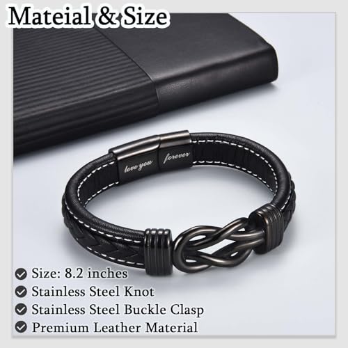 Love You Forever Leather Bracelet Gifts for Men Him Teen Boys, To My Brother Son Grandson Nephew Friend Dad Husband Christmas Birthday Valentines Fathers Day Graduation Back to School Gifts4