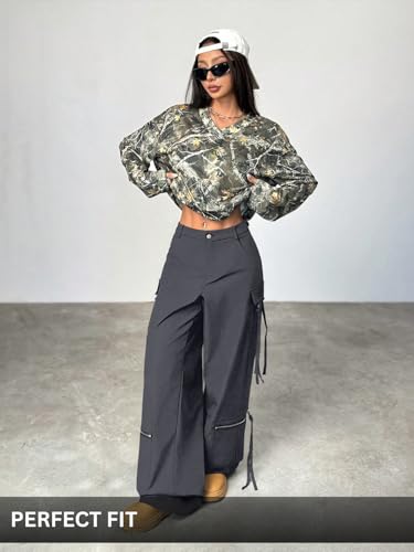 Image of GRECIILOOKS Cargo Pants for Woman | Trousers for Womans |High Waist Cotton Trouser Flared Parachute Pants with Side Pockets |Womens Cargo Pant | Elegant for College & Events (Available in Plus Size)