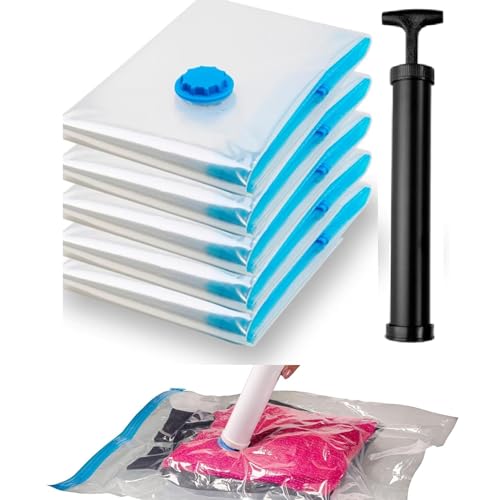 Kit 05 Saco á Vácuo p/Embalar 50x60 + Bomba De Sucção Mais Espaço...