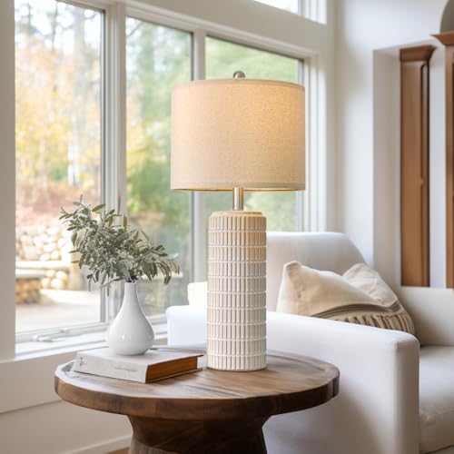 Image of PoKat 27.5'' Tall Table Lamps for Living Room Set of 2, Ceramic Bedroom Lamps for Night Stands, Modern Bedside Lamps for Bedroom Living Room, Nightstand Lamps for End Table, Hallway, Gold and White