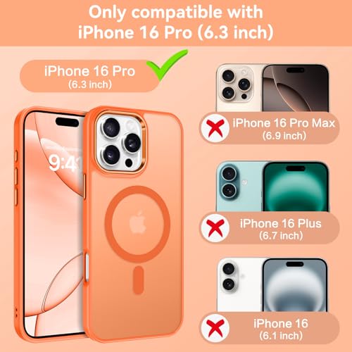 Image of BENTOBEN for iPhone 16 Pro Case [Compatible with Magsafe] Magnetic Matte Phone Case iPhone 16 Pro Translucent Slim Shockproof Women Men Protective Cover Cases for iPhone 16 Pro 6.3 inch, Cosmic Orange