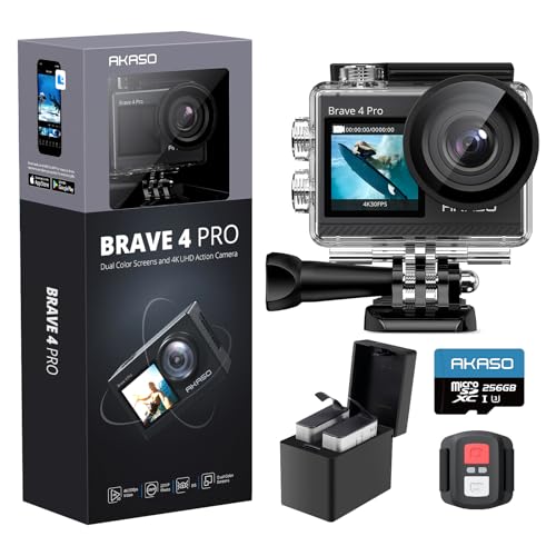 AKASO Brave 4 Pro Action Cam 4K 40M con Scheda di Memoria U3 da 256GB, Videocamera 20MP WiFi 170°...