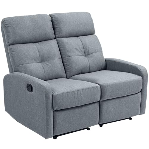 HOMCOM Sofá de 2 Plazas Reclinable Manual Sofá Relax Tapizado en Lino con Respaldo Ajustable por Separado Reposapiés Muelles Ensacados y Acolchado Grueso para Dormitorio Salón 118x95x101 cm Gris