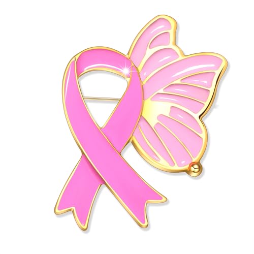 Image of Breast Cancer Pins Pink Ribbon Brooch Pins for Women Men Breast Cancer Awareness Accessories Pink Boxing Gloves Black Women Butterfly Brooches Breast Cancer Outfits Gifts