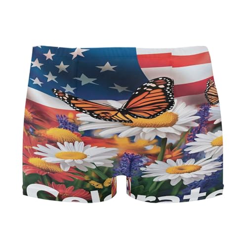 July 4th American Flag Flowers Daisy Flower Mens Swim Trunk Swimwear Swim Brief Square Leg Board Short S S0407324